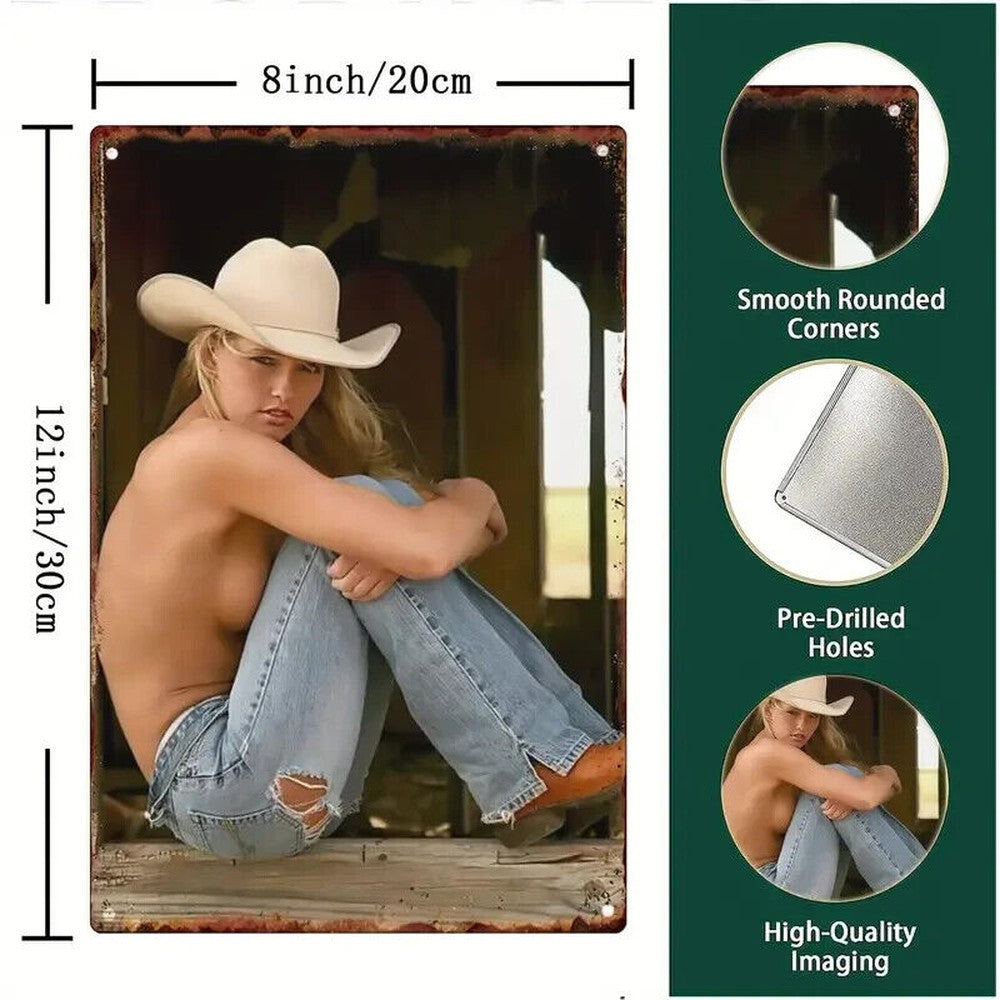 Cowgirl Topless Model 8" x 12" Vintage Novelty Metal Sign For Man Cave Home & Garden:Home Décor:Plaques & Signs Style Your Walls